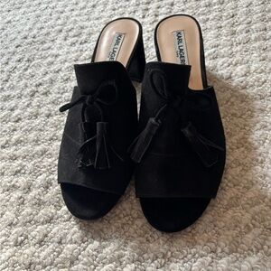 Karl Lagerfeld Black Suede Mules with Tassels